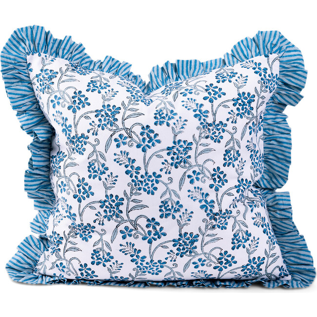 Sanibel Ruffle Throw Pillow, Blue & White - Decorative Pillows - 1
