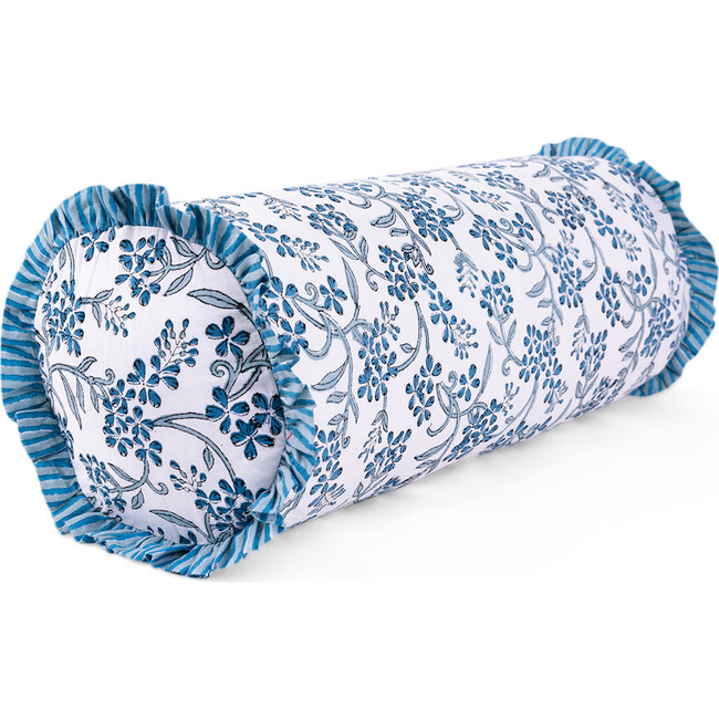 Sanibel Ruffle Bolster Pillow, Blue & White - Decorative Pillows - 2