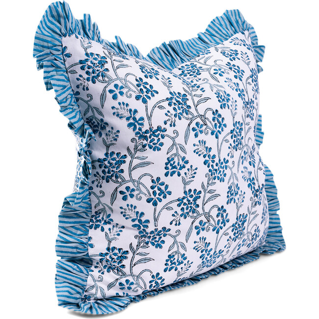 Sanibel Ruffle Throw Pillow, Blue & White - Decorative Pillows - 3