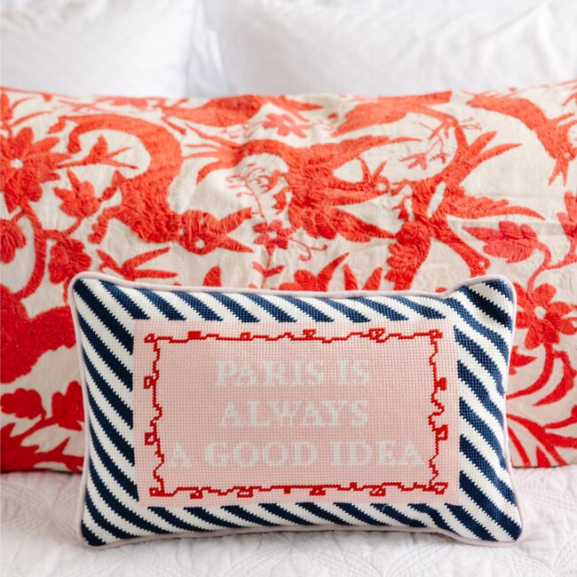 Paris Needlepoint Pillow, Ivory, Black, White - Decorative Pillows - 2