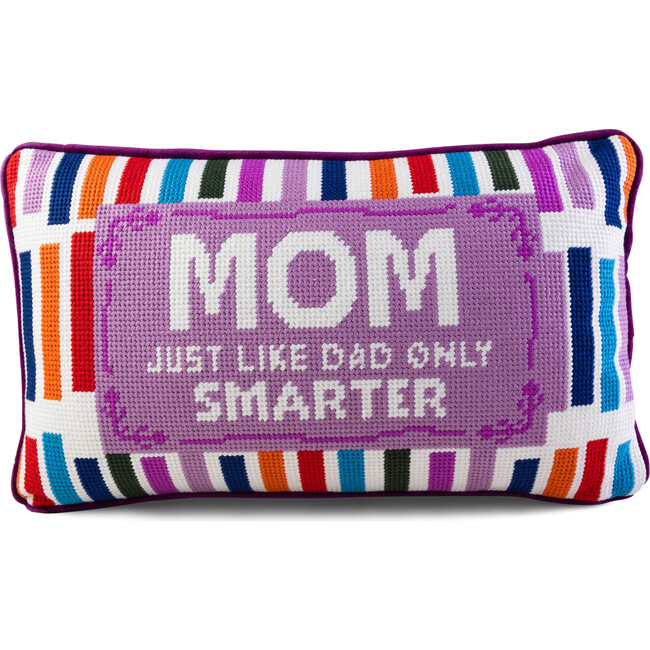 Mom Rules Needlepoint Pillow, Purple & White