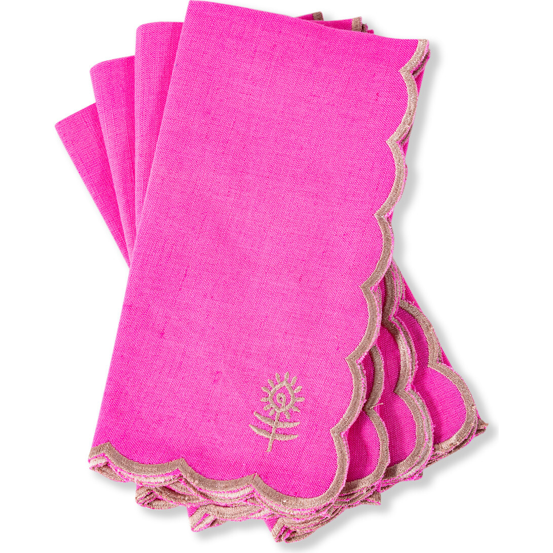 Icon Linen Napkins S/4 - Hot Pink + Khaki, Hot Pink, Khaki - Tableware - 1