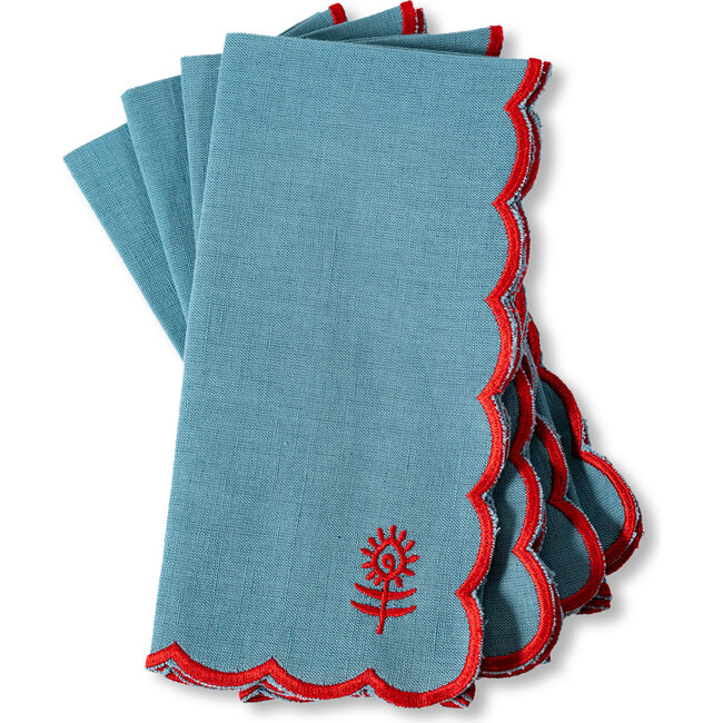 Icon Linen Napkins Set of 4 - Aqua + Cherry, Aqua, Cherry Red