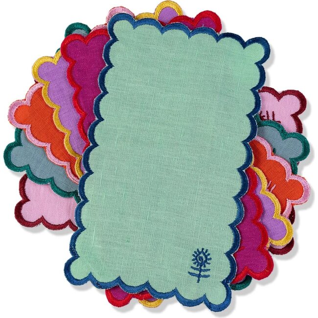 Icon Linen Cocktail Napkins Set of 6 - Kaleidoscope, Teal, Pink, Orange, Mint Green, Purple, Magenta