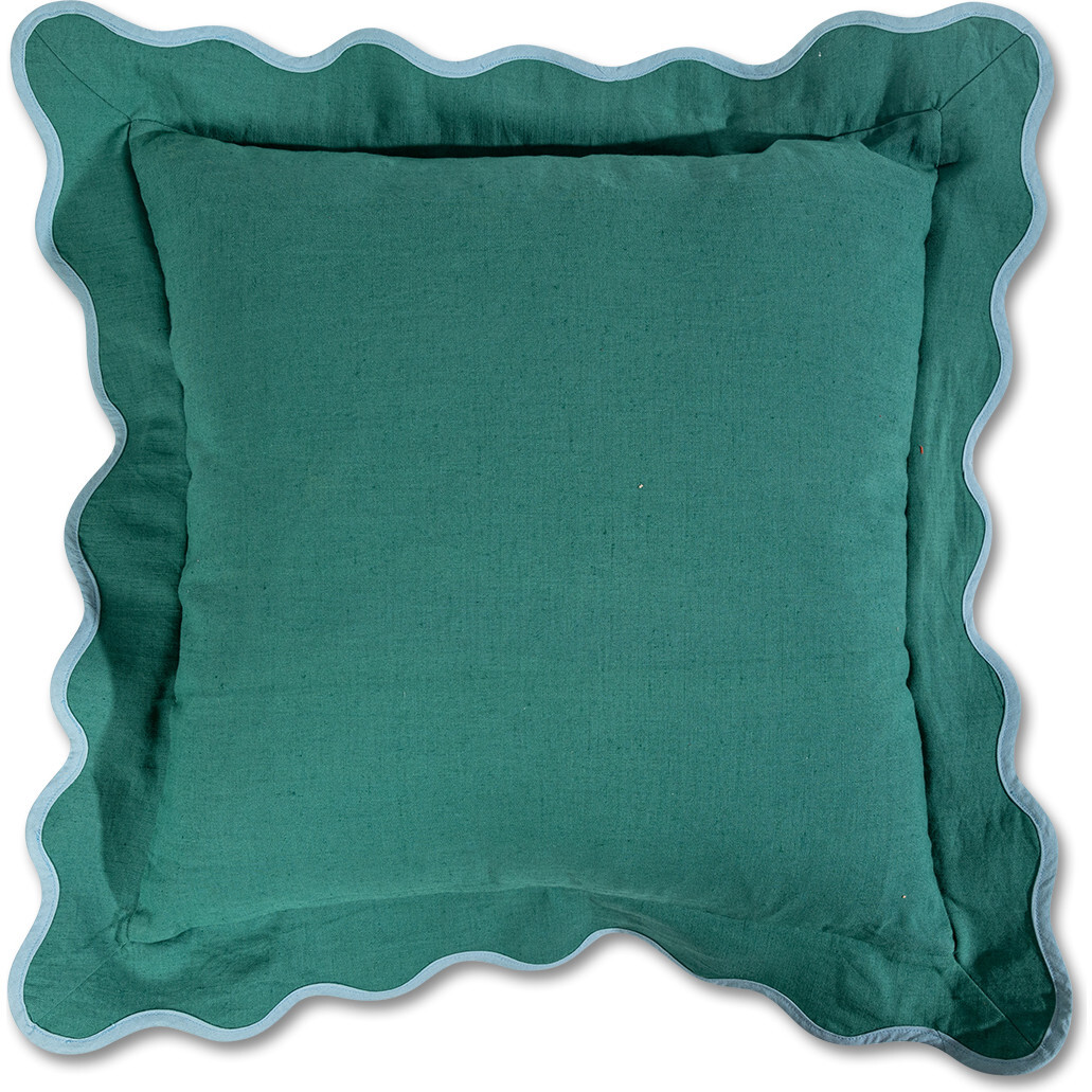 Darcy Linen Pillow, Green + Aqua - Decorative Pillows - 1
