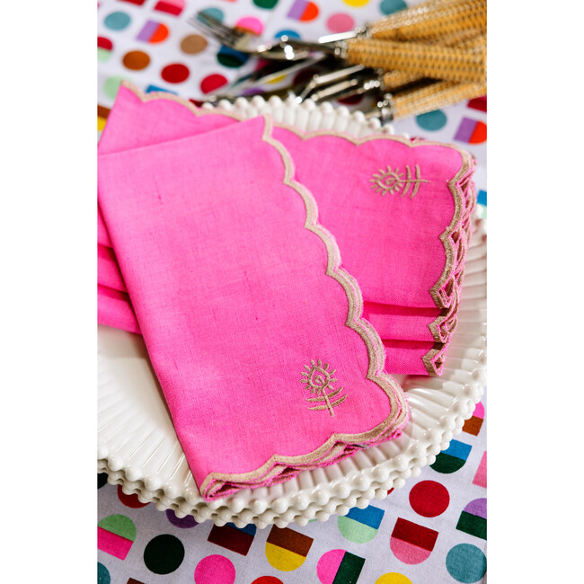 Icon Linen Napkins S/4 - Hot Pink + Khaki, Hot Pink, Khaki - Tableware - 3