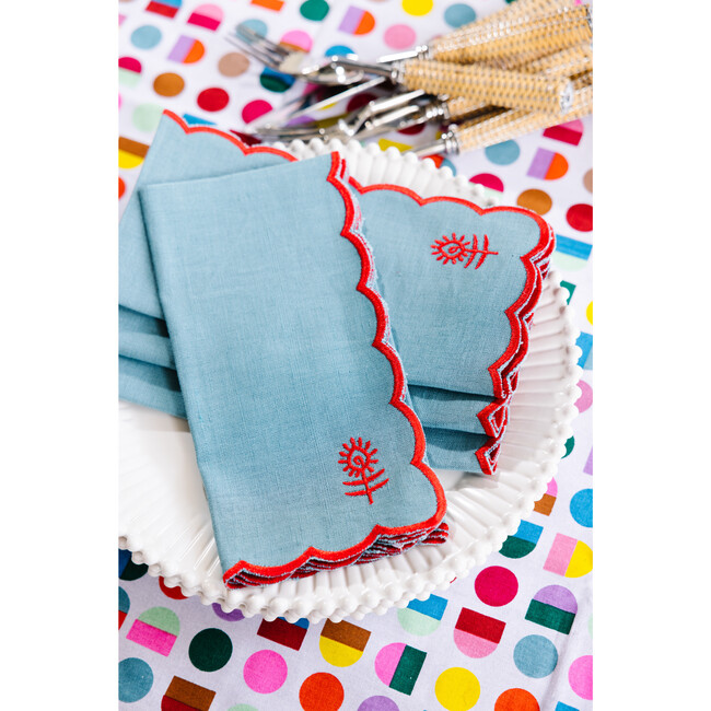 Icon Linen Napkins Set of 4 - Aqua + Cherry, Aqua, Cherry Red - Tableware - 2