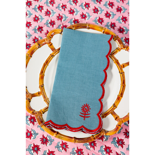 Icon Linen Napkins Set of 4 - Aqua + Cherry, Aqua, Cherry Red - Tableware - 3