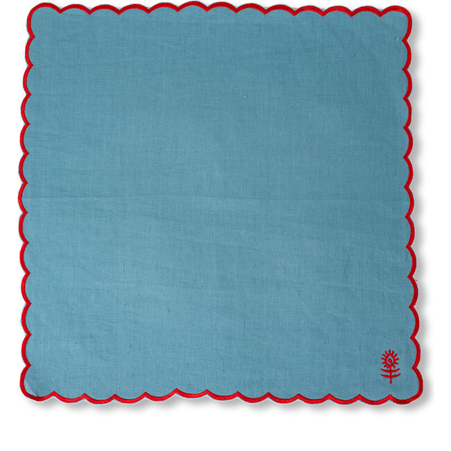 Icon Linen Napkins Set of 4 - Aqua + Cherry, Aqua, Cherry Red - Tableware - 4