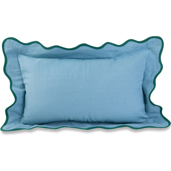 Darcy Linen Lumbar Pillow, Aqua + Green