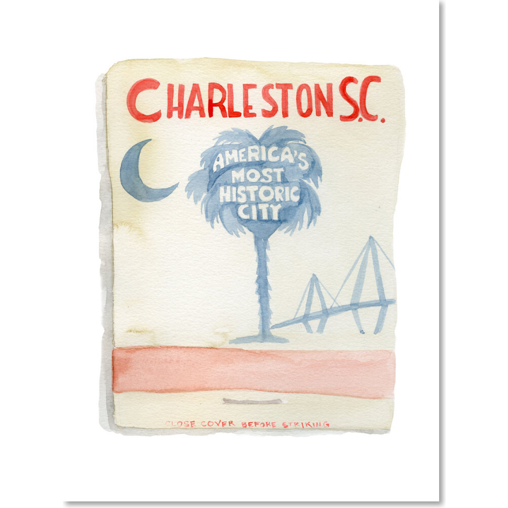 Charleston Matchbook, Beige, Blue Grey, Red Peach - Paper Goods - 1