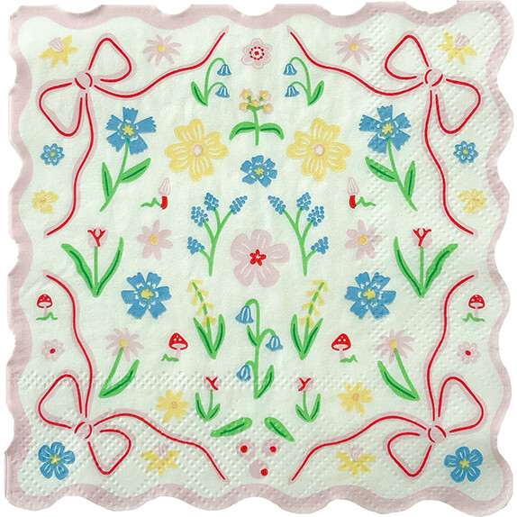 Bunnies In The Garden Pink Floral Petite Napkins - Party - 1