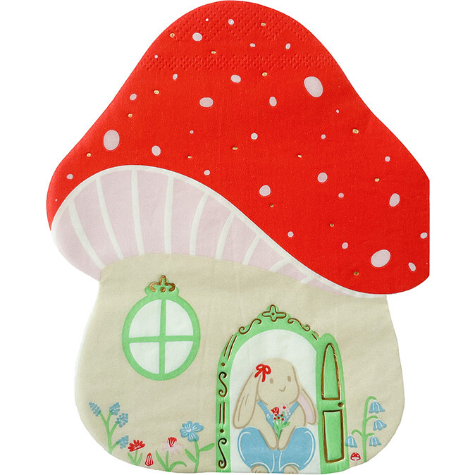 Bunnies In The Garden Mushroom House Large Napkins - Party - 1