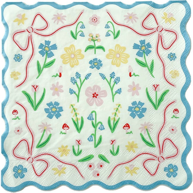 Bunnies In The Garden Blue Floral Large Napkins