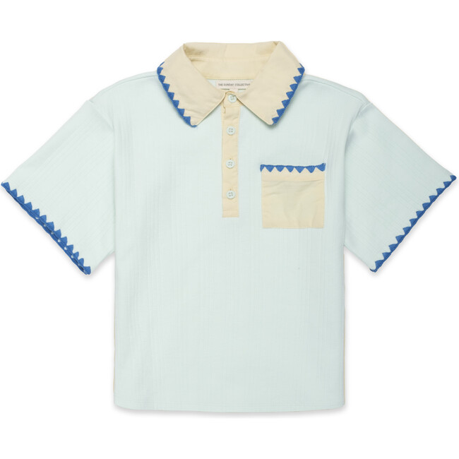 Organic Embroidered Knit Polo in Frosty Jade