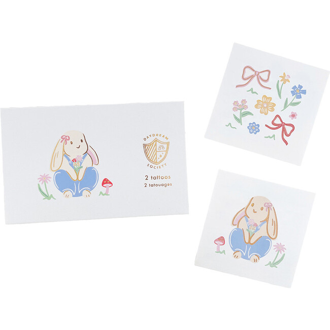 Bunnies In The Garden Overalls Bunny Temporary Tattoos