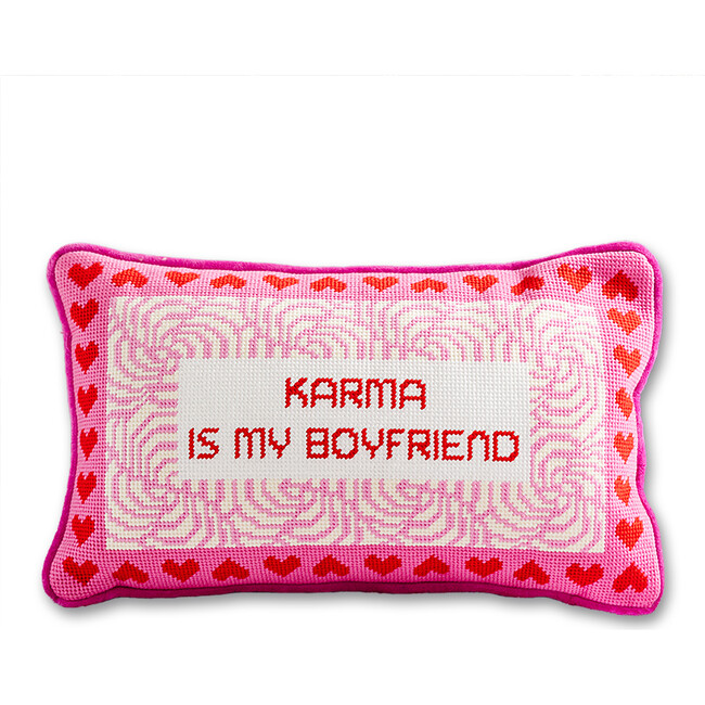 Karma Needlepoint Pillow, Pink, White & Red