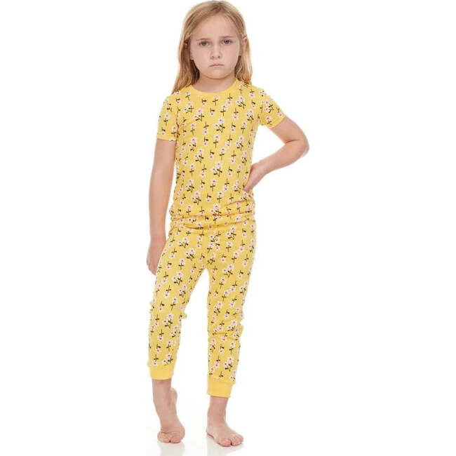 Kids Short Sleeve Pajamas, Yellow Flowers - Pajamas - 2