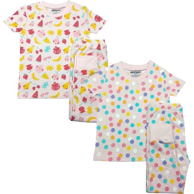 Kids 2-Pack Short Sleeve Pajamas, Colorful Dots/Fruit