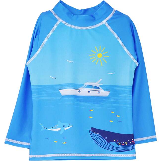 UPF 50+ Graphic Rash Guard Swim Top, Ocean Fiesta