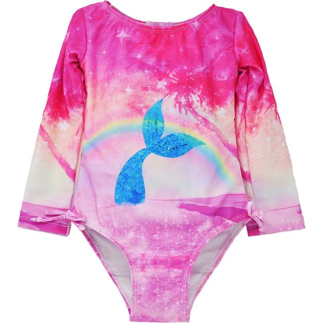 UPF 50+ Charlie L/S Rash Guard Swimsuit, Rainbow Splash