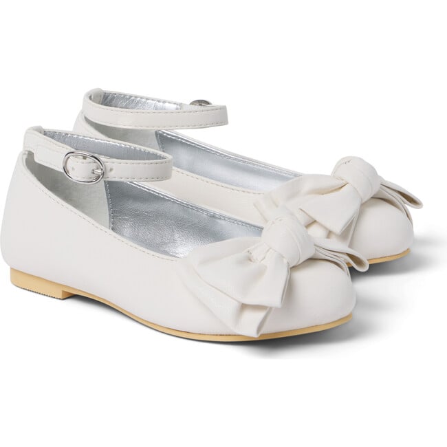 Ankle Strap Bow Ballet Flat, White - Flats - 1