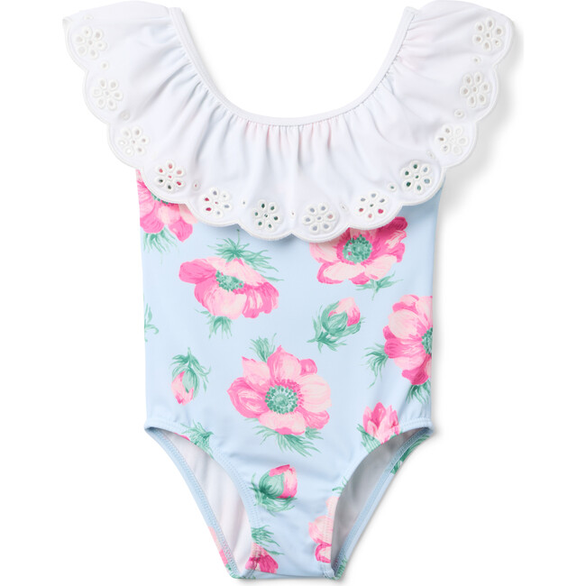 Recycled Floral Eyelet Ruffle Swimsuit