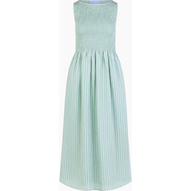 The Cosima Nap Dress, Soft Green Tonal Seersucker