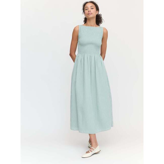 The Cosima Nap Dress, Soft Green Tonal Seersucker - Dresses - 2