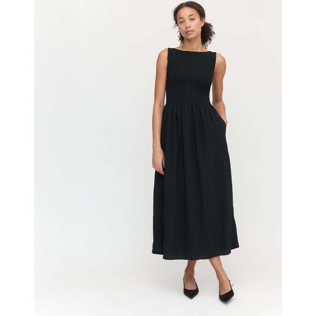 The Cosima Nap Dress, Black Tonal Seersucker - Dresses - 2