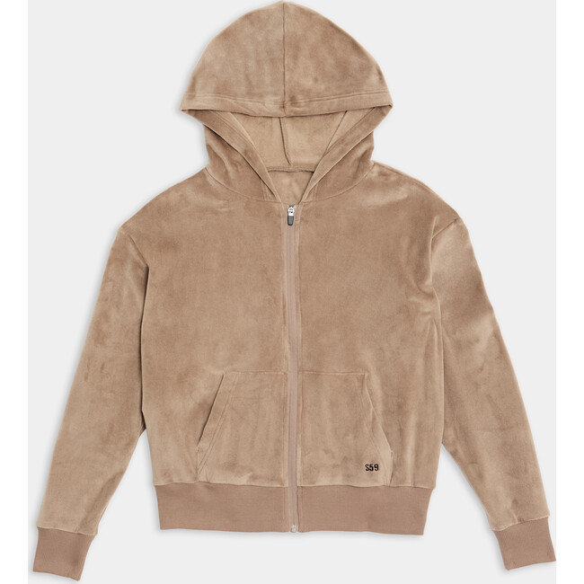 Rhys Velour Zip Up Hoodie, Latte