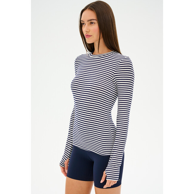 Louise Rib Long Sleeve, White/Indigo Stripe