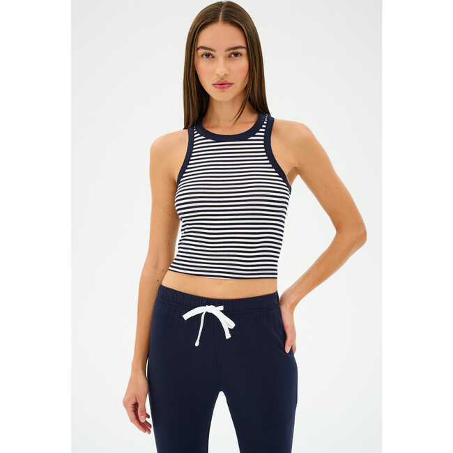 Kiki Rib Crop Tank, White/Indigo Stripe