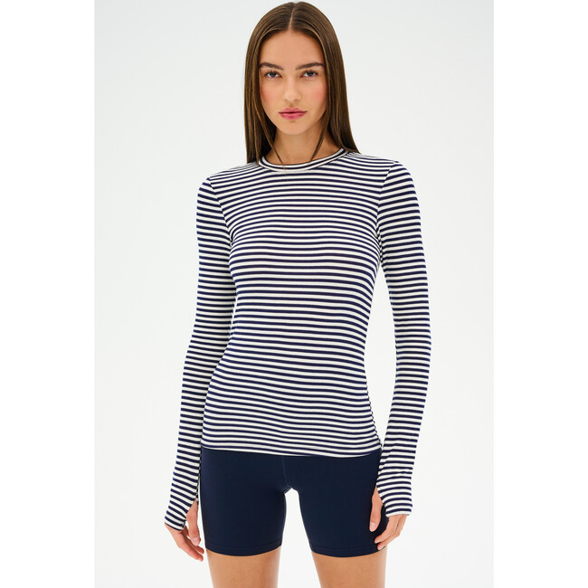 Louise Rib Long Sleeve, White/Indigo Stripe - T-Shirts - 2