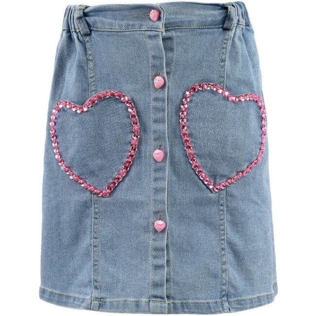 Pink Gem Hearts Denim Skirt - Skirts - 1