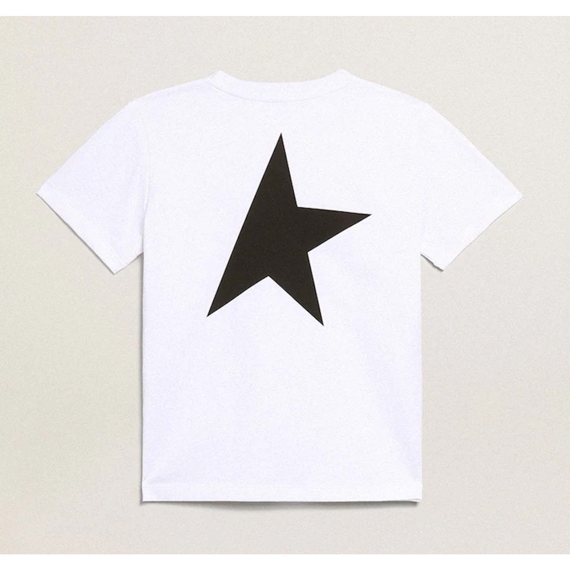 【関税込み】GOLDEN  WHITE STAR COLLECTION T-SHIRT Men's white T-shirt with dark blue star on the front