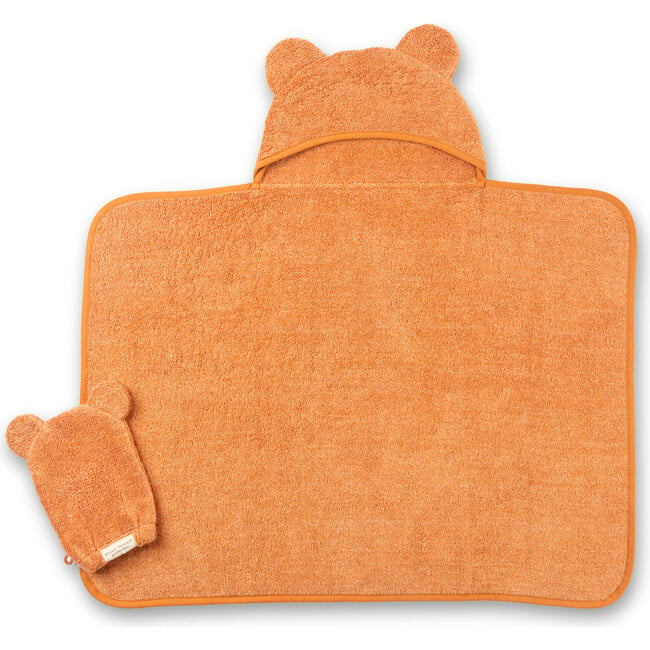 Hooded Towel + Wash Mitt Set Pumpkin