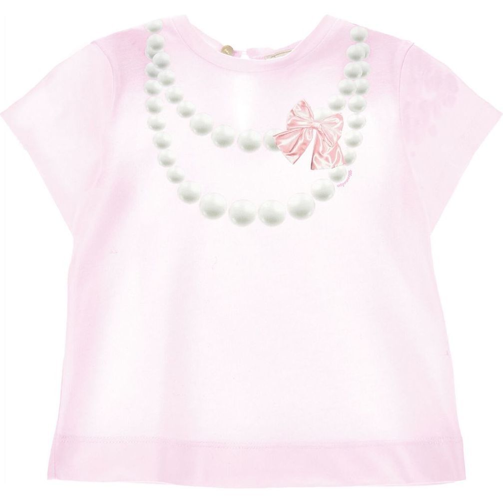 Pearl Necklace Print T-Shirt, Pink - T-Shirts - 1
