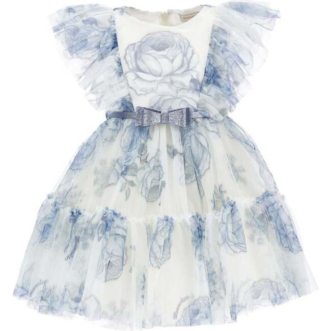 Floral Ruffle Tulle Dress, Blue