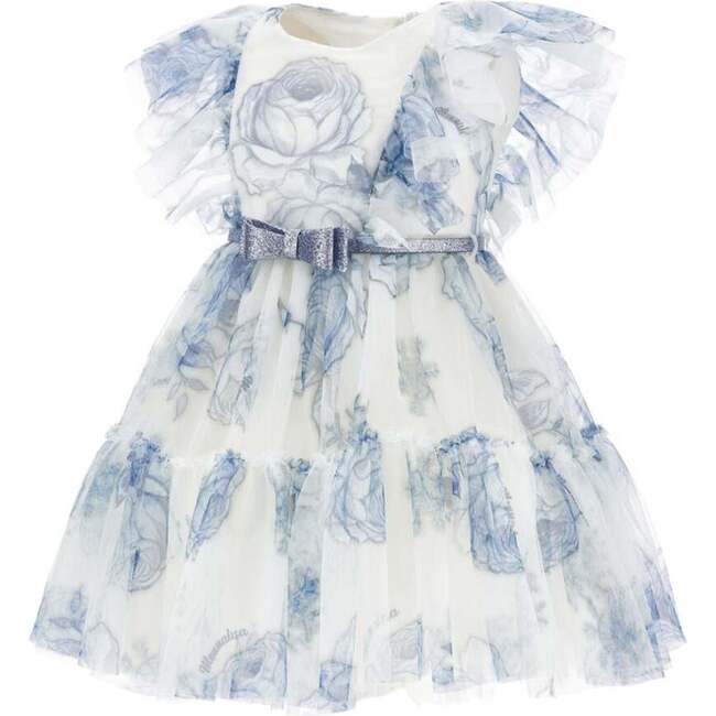 Floral Ruffle Tulle Dress, Blue - Dresses - 4