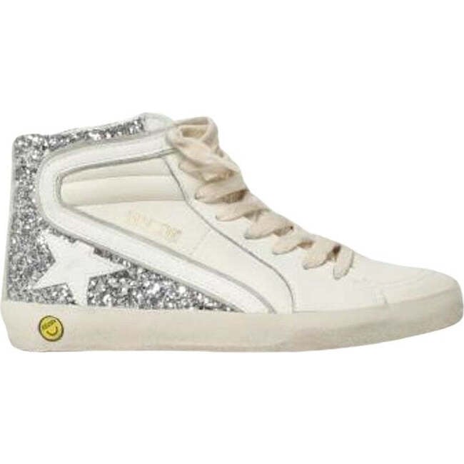 Logo Glitter Distressed Sneakers, Silver