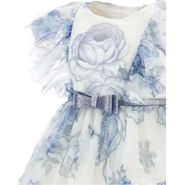 Floral Ruffle Tulle Dress, Blue - Dresses - 5