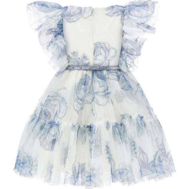 Floral Ruffle Tulle Dress, Blue - Dresses - 6