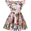 Floral Neoprene Ruffle Dress, Pink - Dresses - 1 - thumbnail