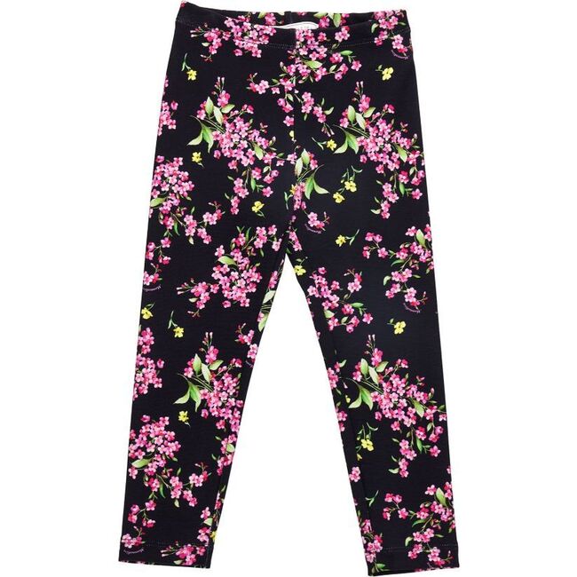 Floral Print Leggings, Black - Leggings - 3