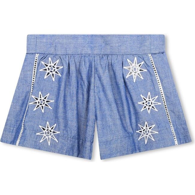 Star Embroidered Chambray Shorts, Blue