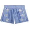 Star Embroidered Chambray Shorts, Blue - Shorts - 1 - thumbnail