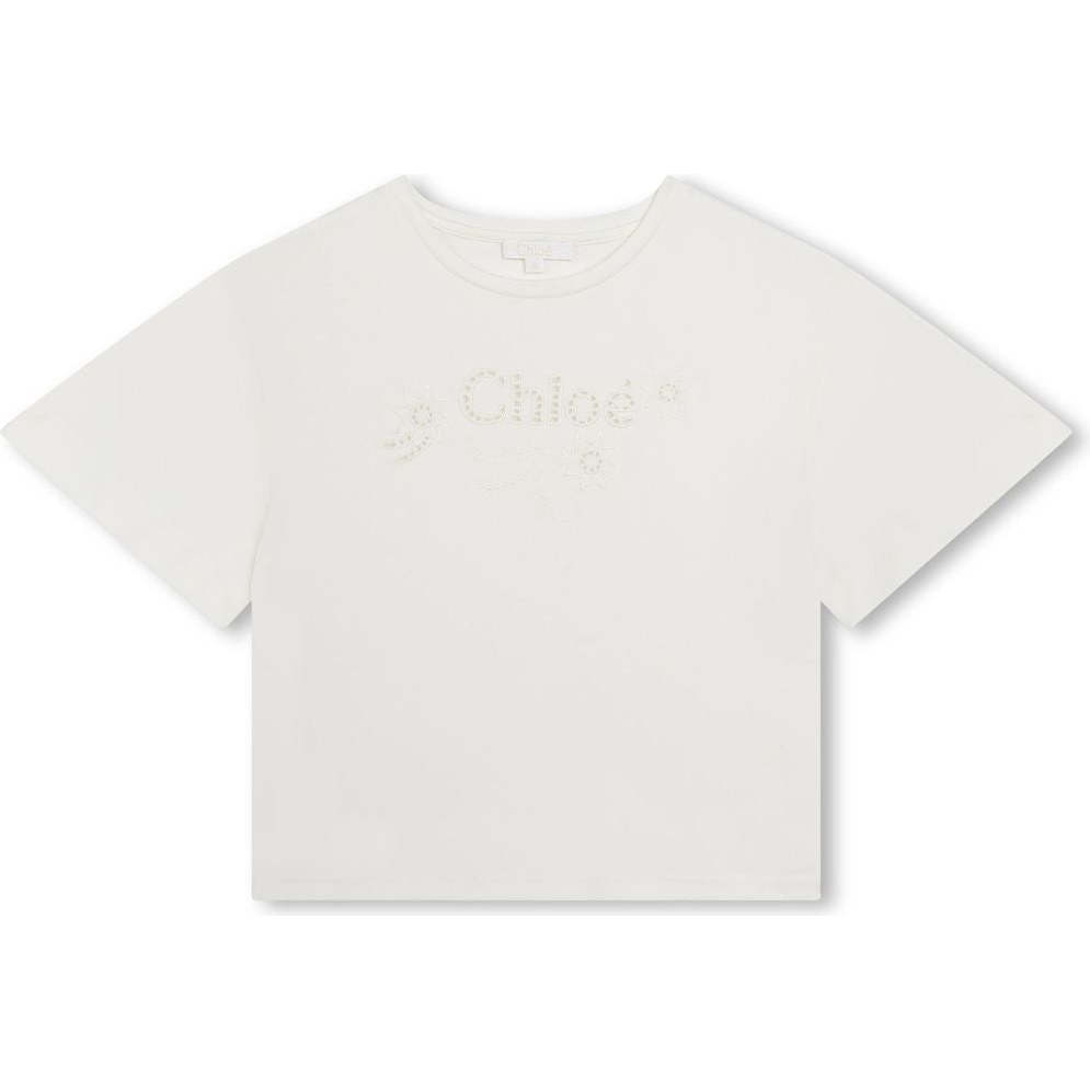 Logo Embroidered T-Shirt, White - T-Shirts - 1