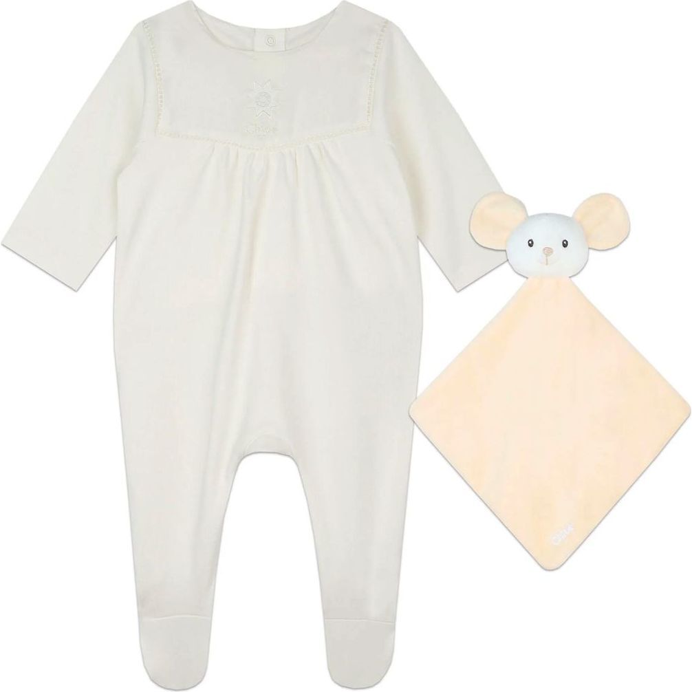 Embroidered Babygrow & Bib, Ivory - Dresses - 1