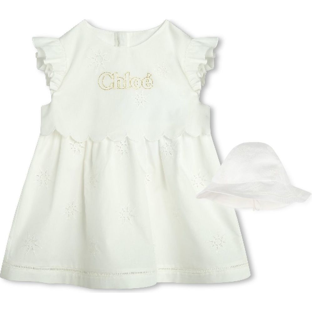 Logo Embroidered Dress & Hat, Ivory - Dresses - 1